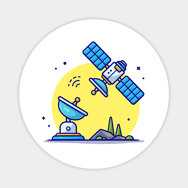 Flying Satellite with Antenna Space Cartoon Vector Icon Illustration Magnet by Catalyst Labs